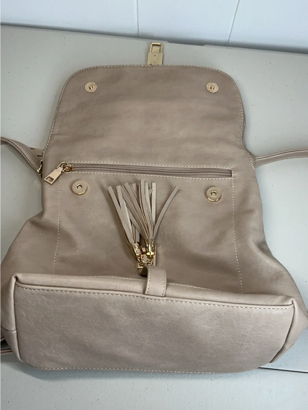 Mystique Beige Vegan Leather Adjustable Backpack